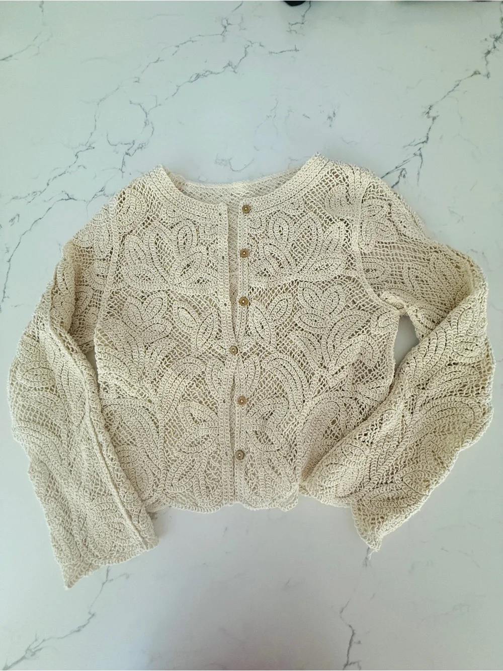 Cream Crochet Button-Front Women's Sweater - Picture 1 of 6